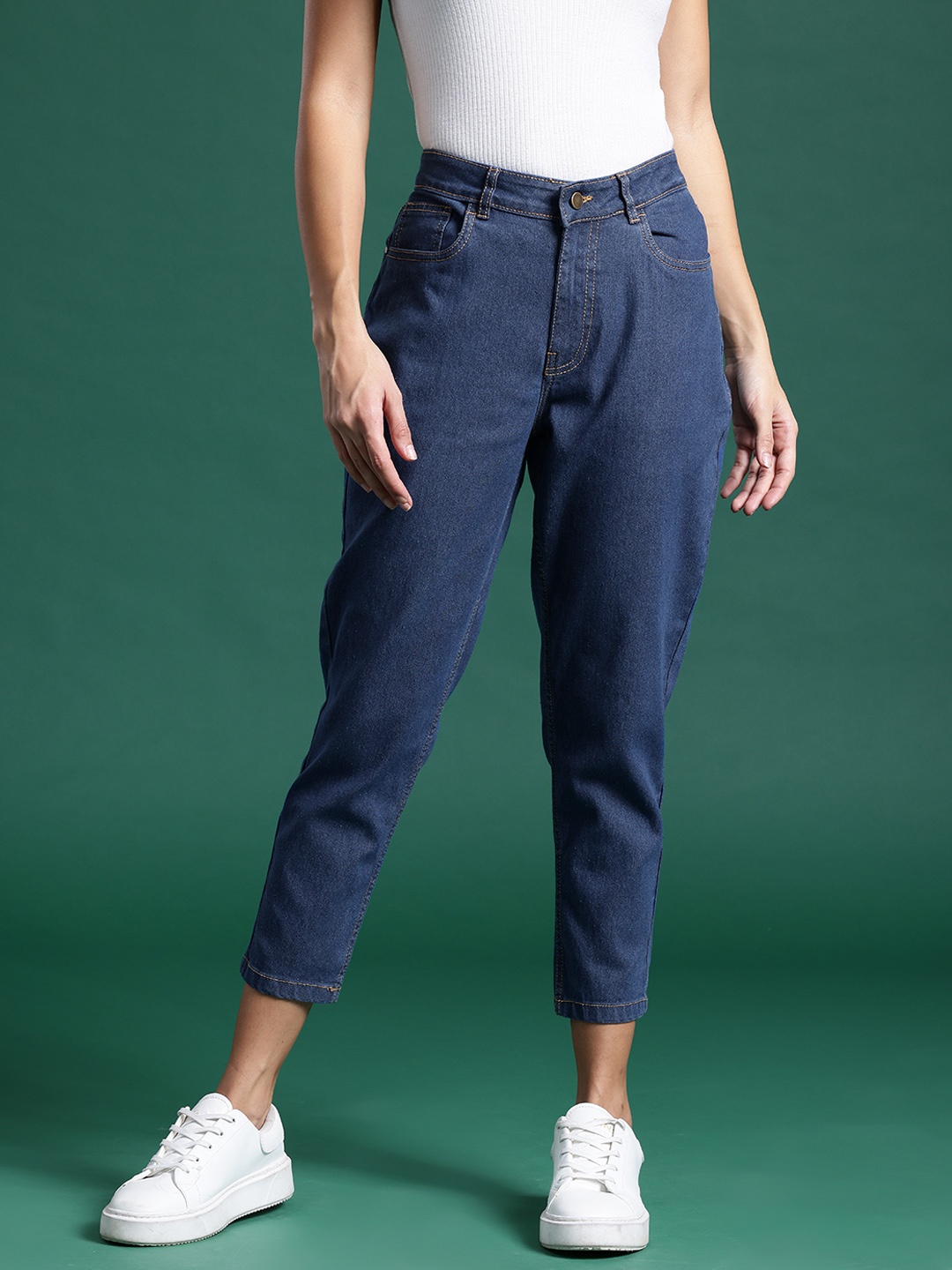 

DressBerry Women Mom Fit Stretchable Cropped Jeans, Navy blue