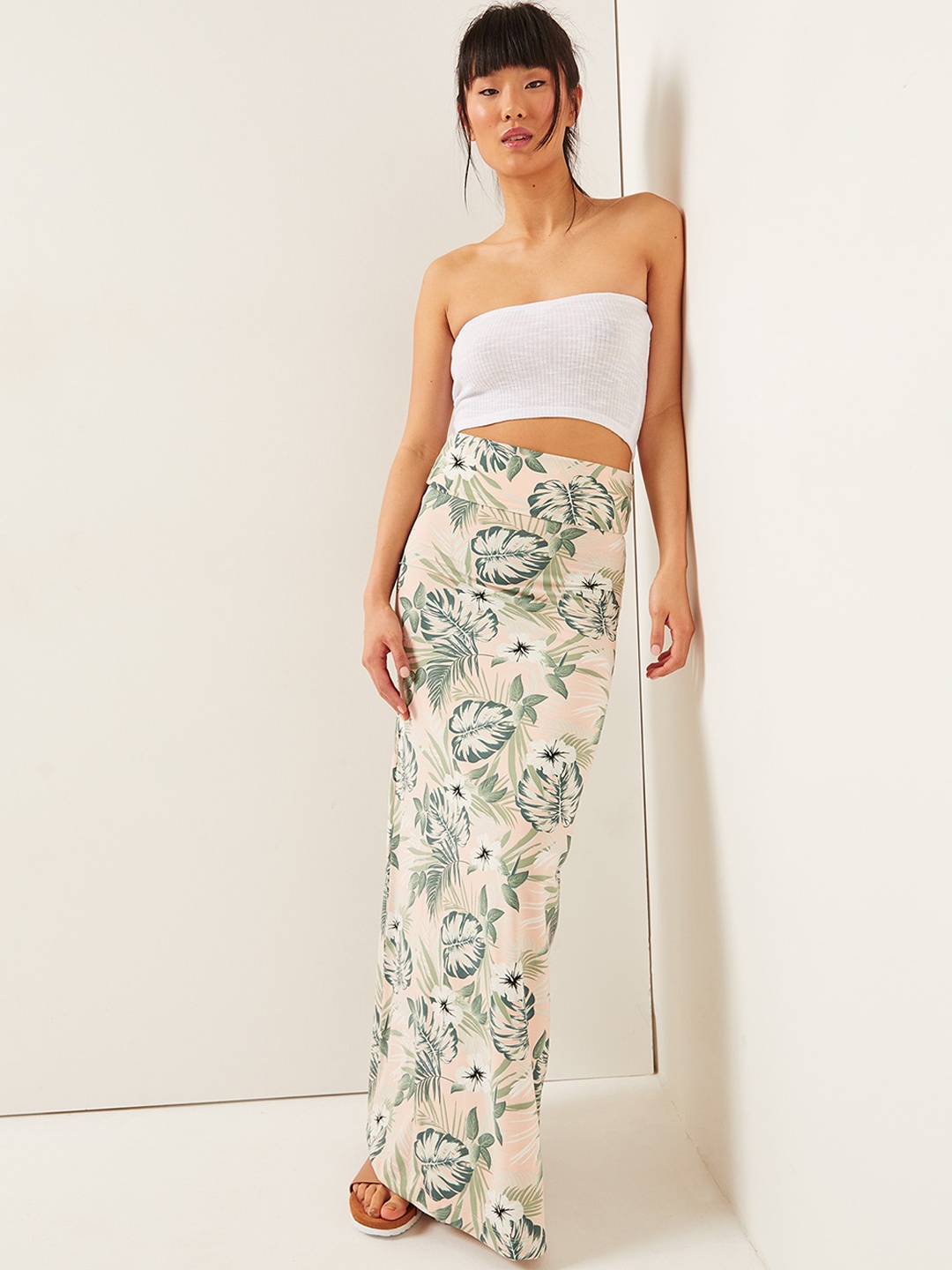 

Ardene Tropical Printed A-Line Maxi Skirt, Pink