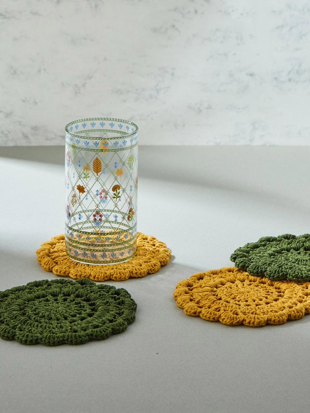 

Fabindia Yellow & Green 4 Pieces Mandala Corchet Cotton Coasters