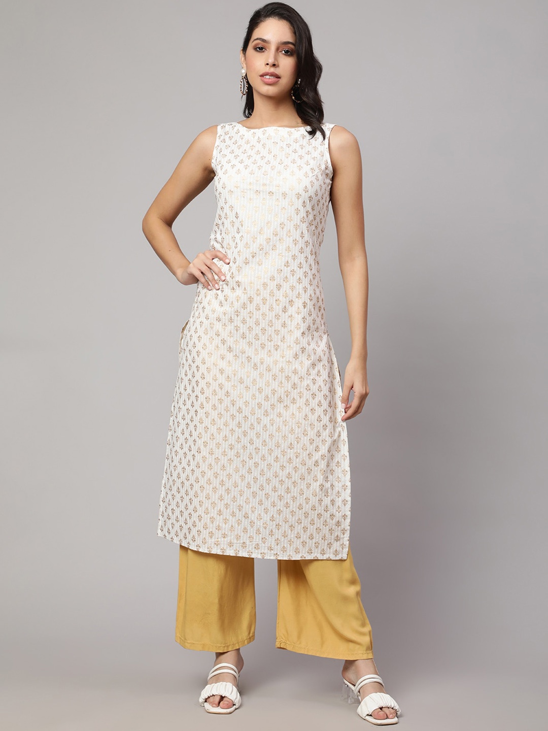 

Nayo Ethnic Motifs Printed Cotton Straight Kurta, White
