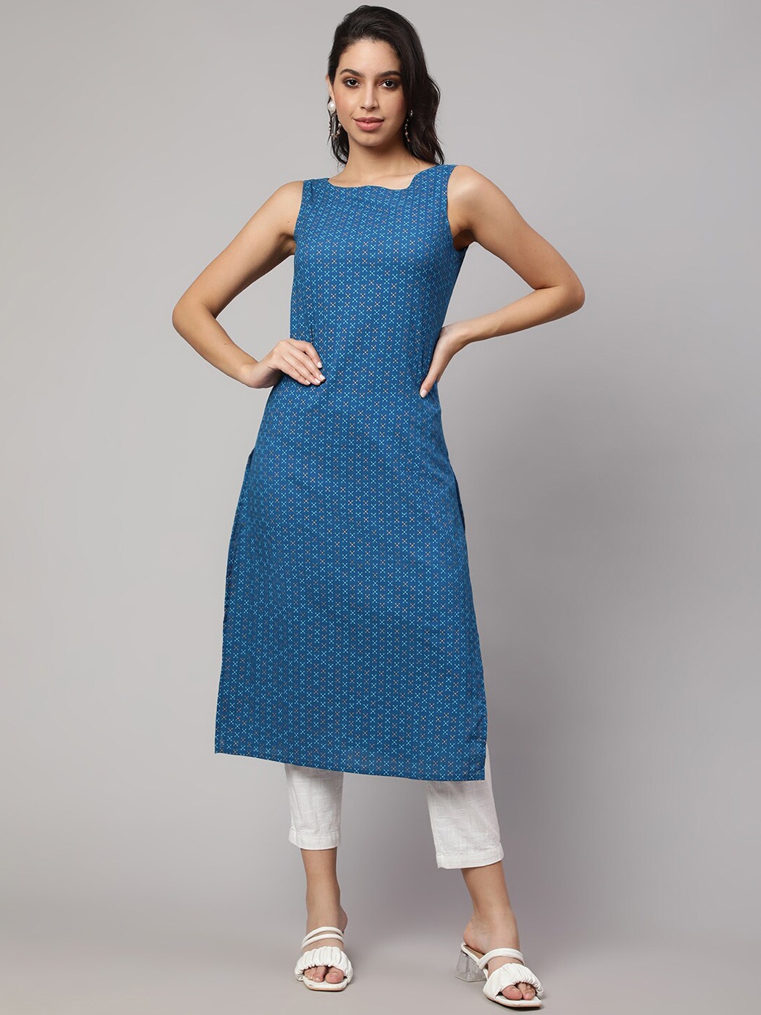 

Nayo Ethnic Motifs Printed Cotton Straight Kurta, Blue