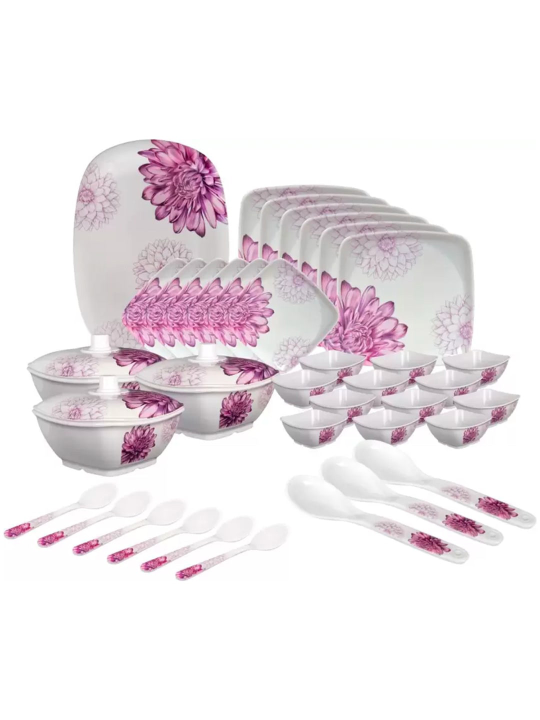 

HAMLAY Pink & White 40 Pieces Floral Printed Melamine Glossy Dinner Set