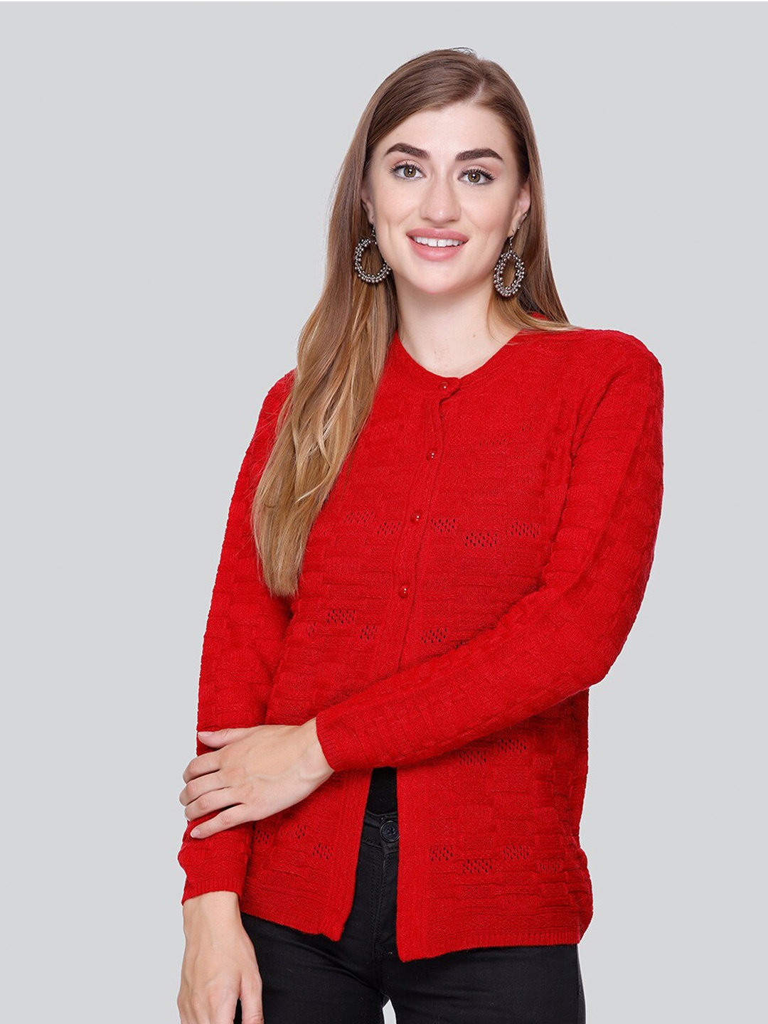 

Winter Wonders Cable Knit Woollen Cardigan, Red