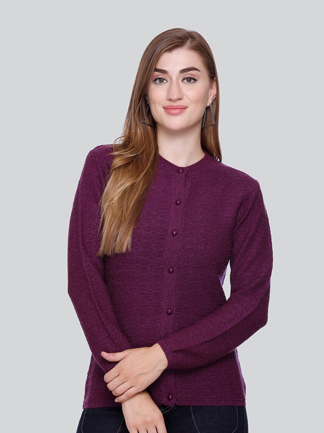

Winter Wonders Knitted Woollen Cardigan, Purple
