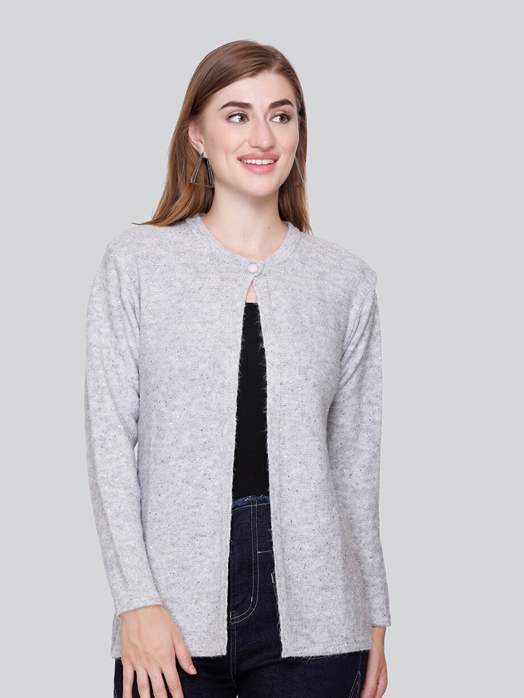 

Winter Wonders Self Design Woollen Cardigan, Grey