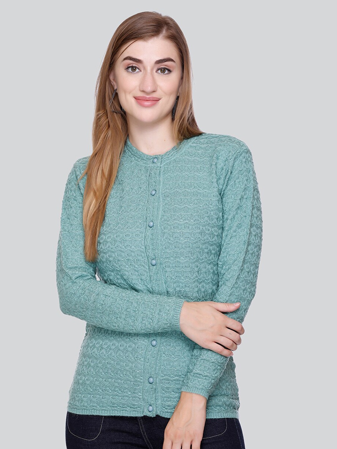 

Winter Wonders Cable Knit Woollen Cardigan, Green