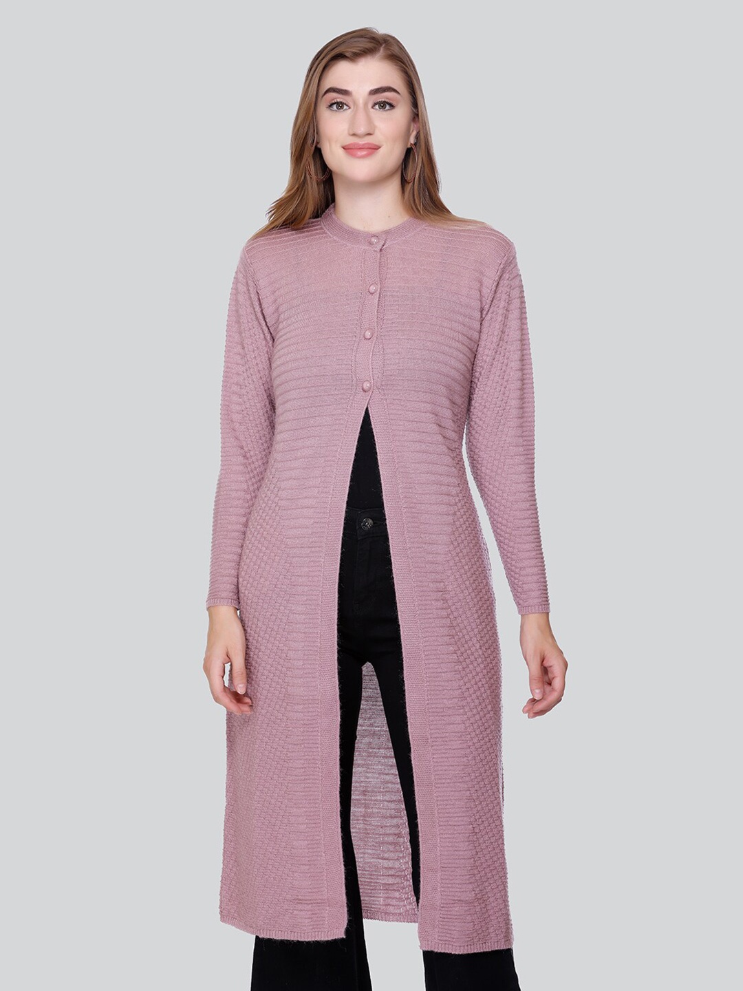

Winter Wonders Cable Knit Woollen Longline Cardigan, Pink