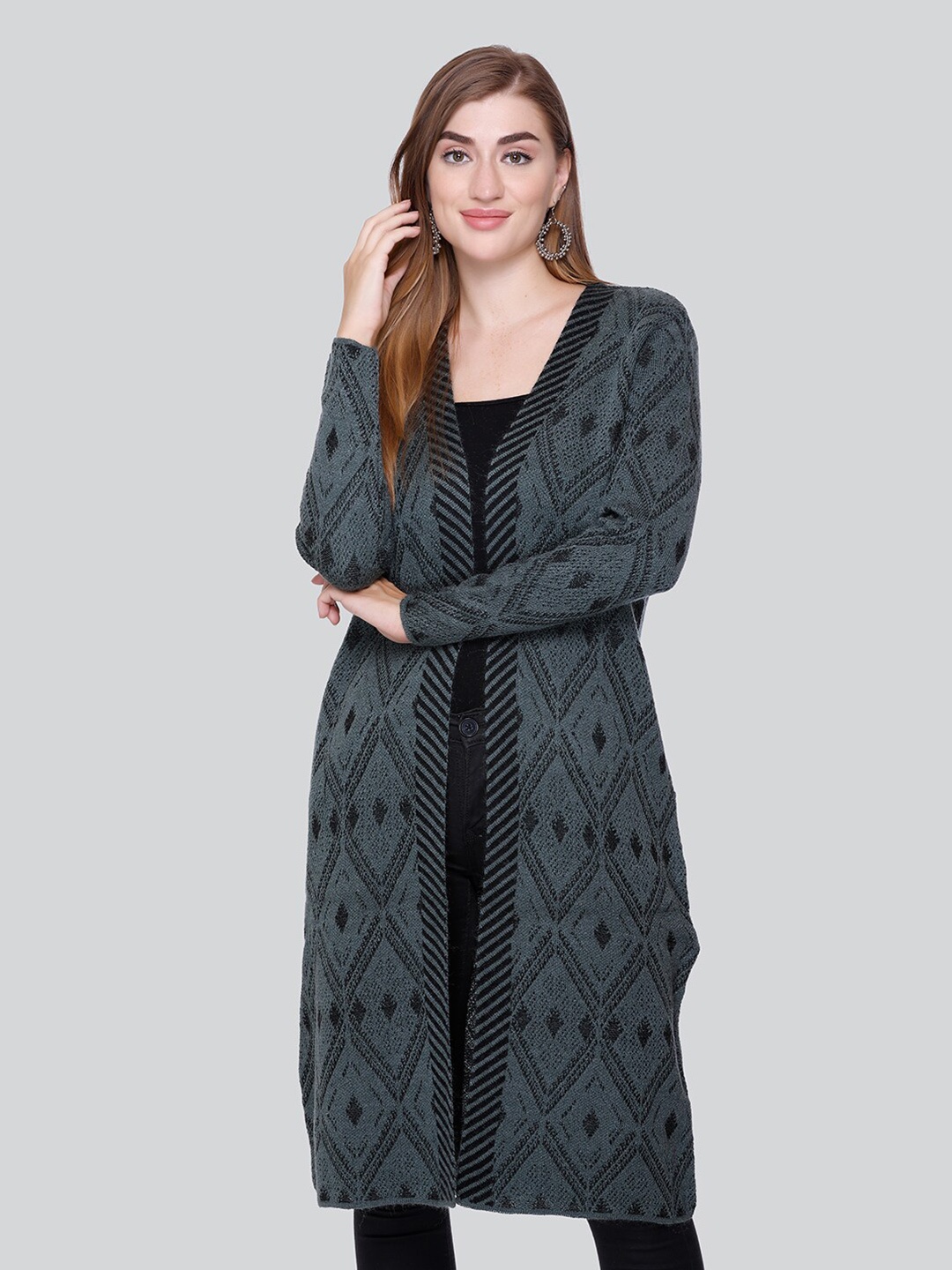 

Winter Wonders Cable Knit Woollen Longline Cardigan, Grey