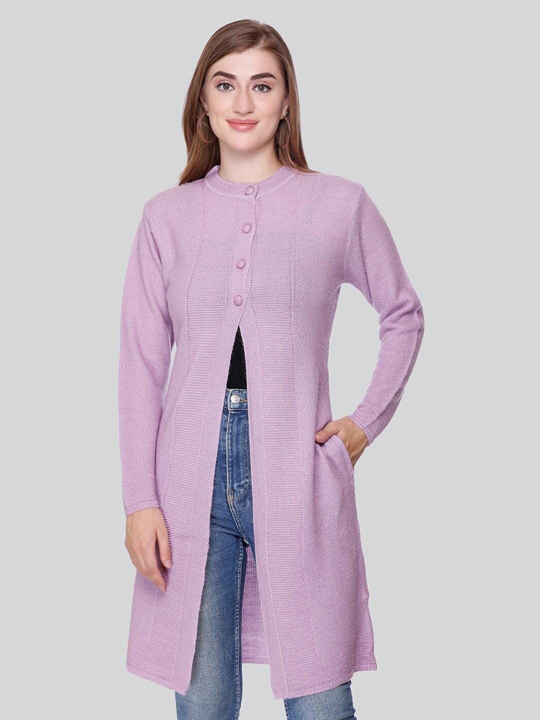 

Winter Wonders Self Design Woollen Longline Cardigan, Purple