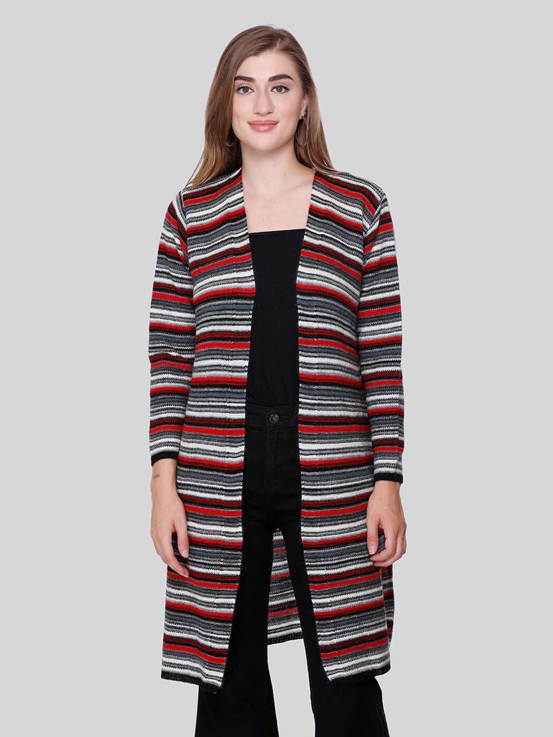 

Winter Wonders Striped Woollen Longline Cardigan, Maroon