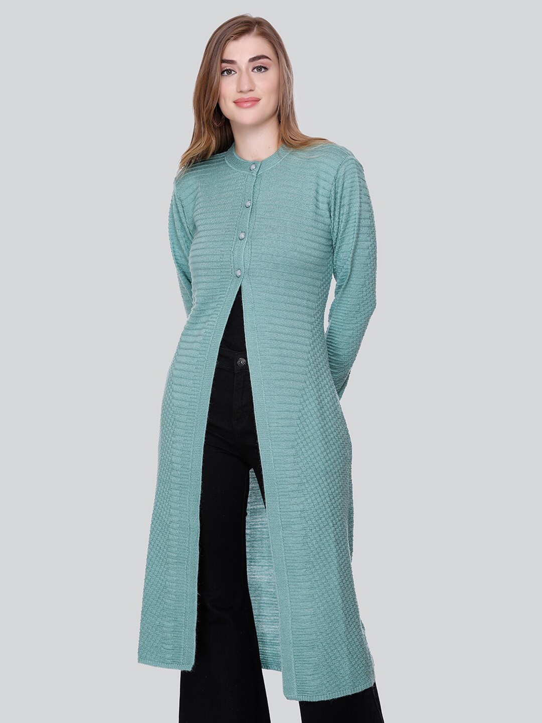 

Winter Wonders Self Design Woollen Longline Cardigan, Green