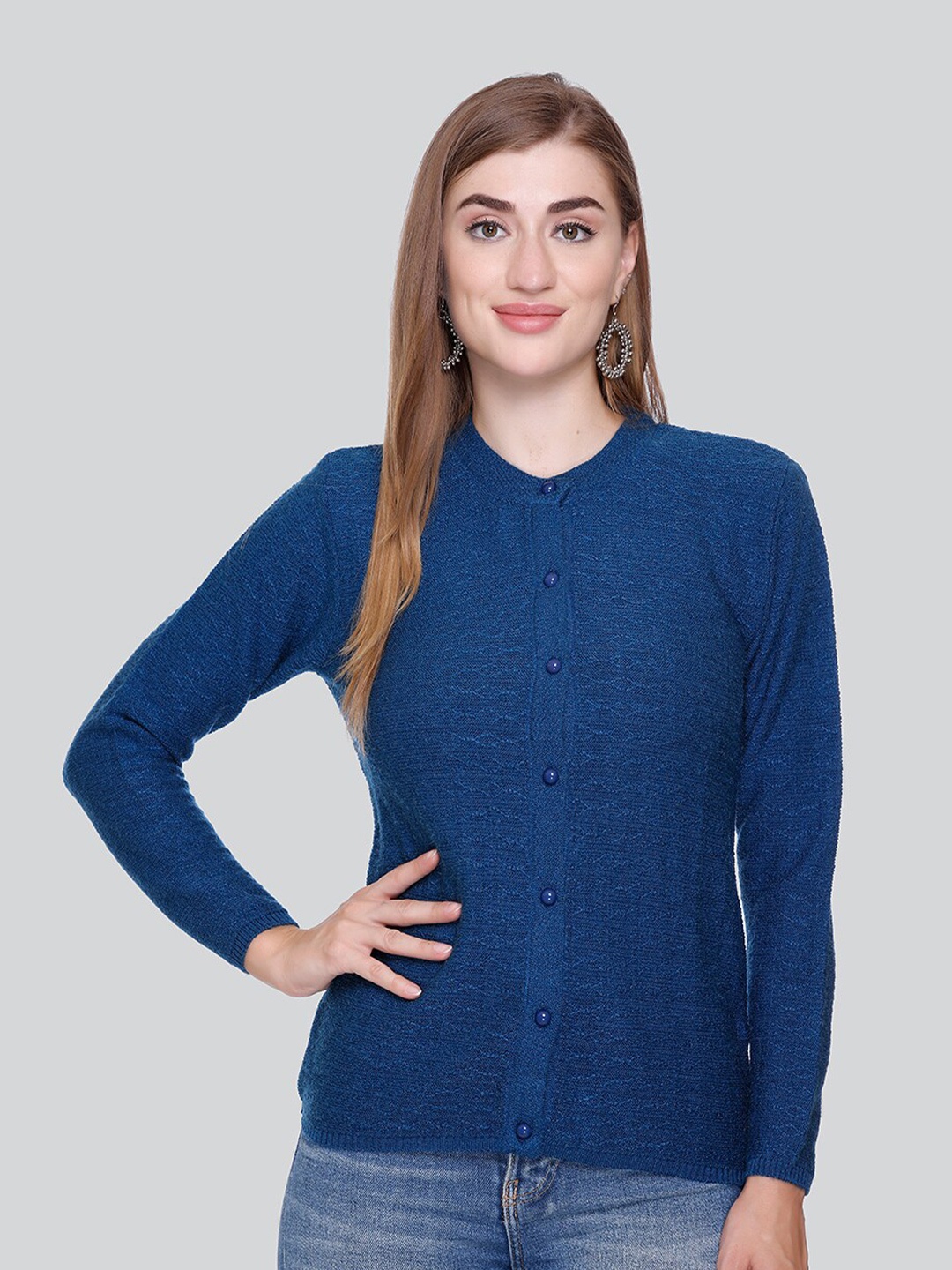 

Winter Wonders Self Design Woollen Cardigan, Blue