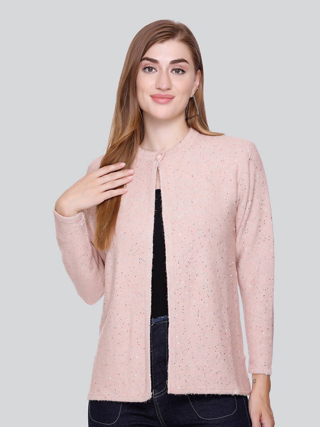 

Winter Wonders Cable Knit Woollen Cardigan Sweaters, Peach