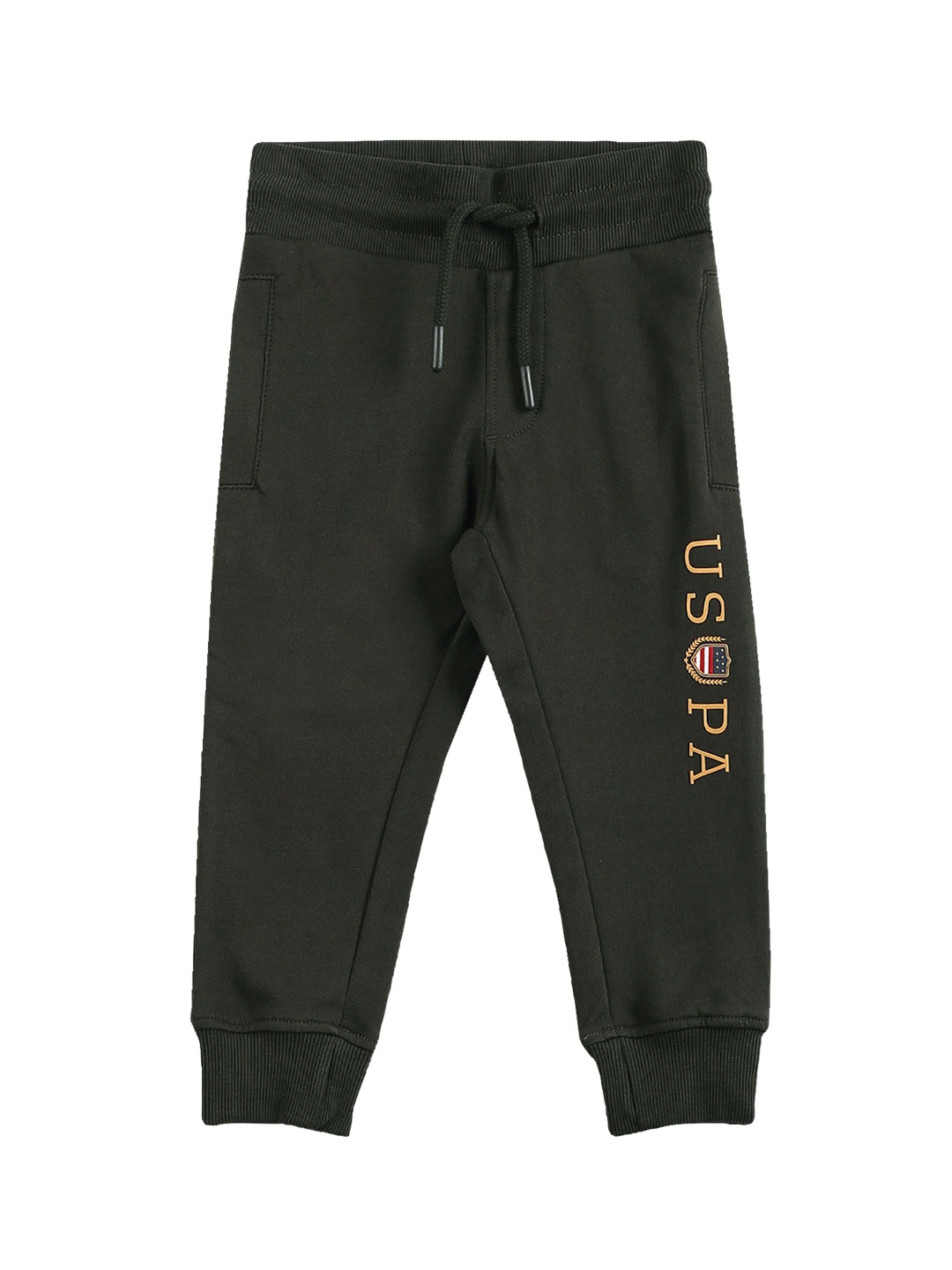 

U.S. Polo Assn. Kids Boys Typography Printed Regular Fit Pure Cotton Joggers, Green
