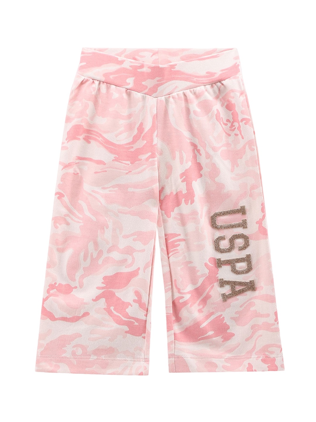 

U.S. Polo Assn. Kids Girls Abstract Printed Pure Cotton Track Pants, Pink
