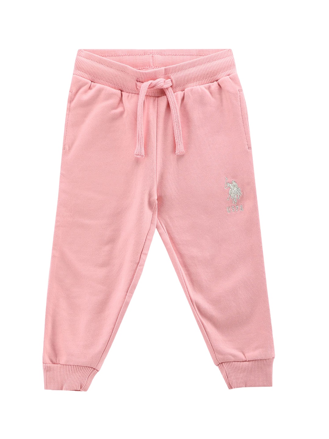 

U.S. Polo Assn. Kids Girls Regular Fit Pure Cotton Joggers, Pink