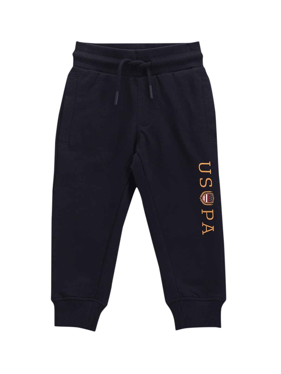 

U.S. Polo Assn. Kids Boys Typography Printed Regular Fit Pure Cotton Joggers, Blue