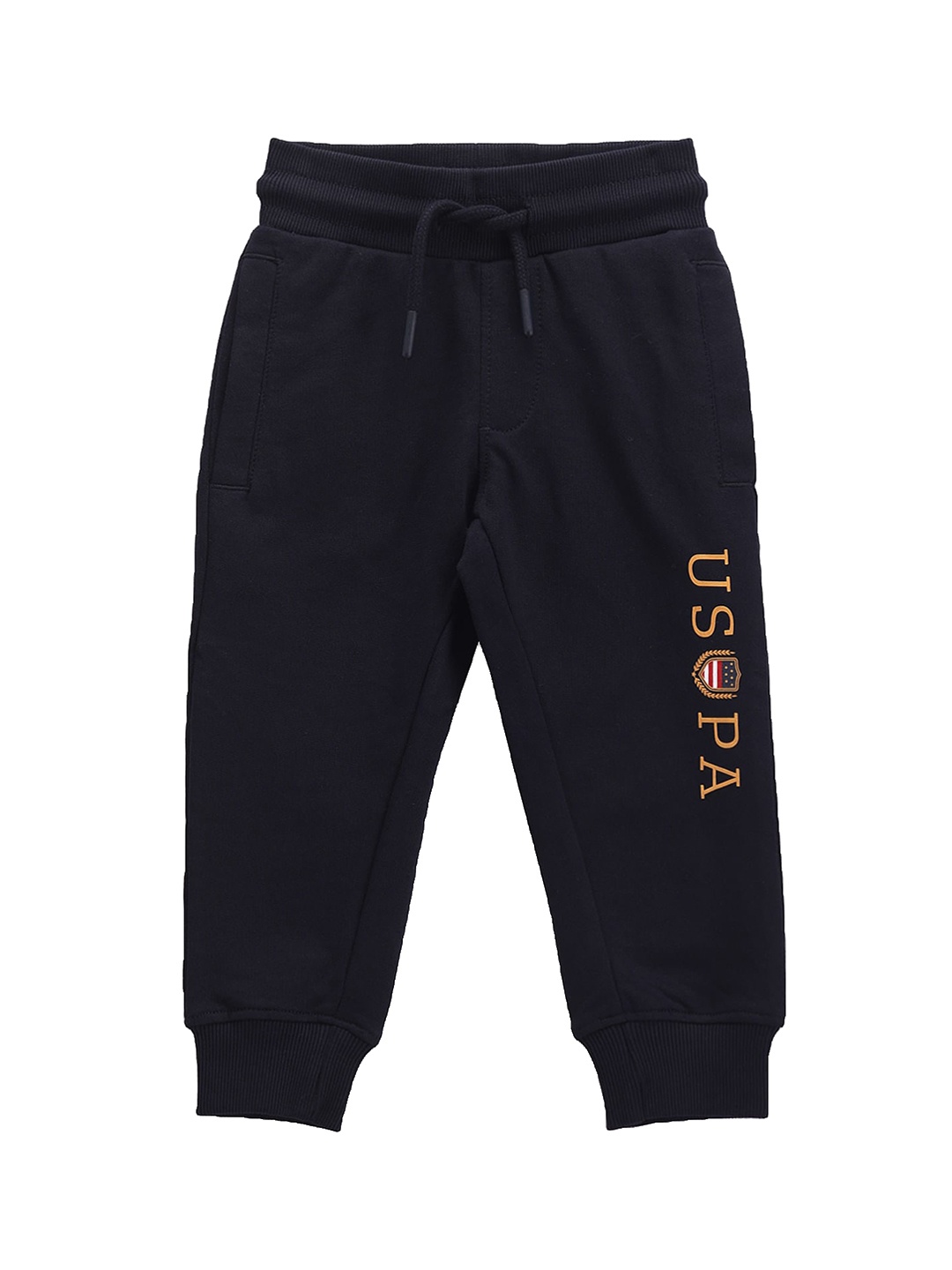 

U.S. Polo Assn. Kids Boys Typography Printed Regular Fit Pure Cotton Joggers, Navy blue