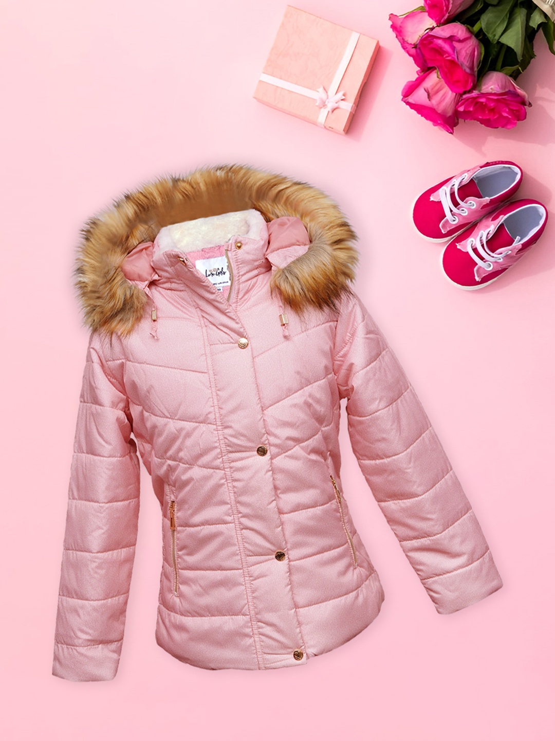 

LURE JUNIOR Girls Hooded Faux Fur Trim Puffer Jacket, Pink