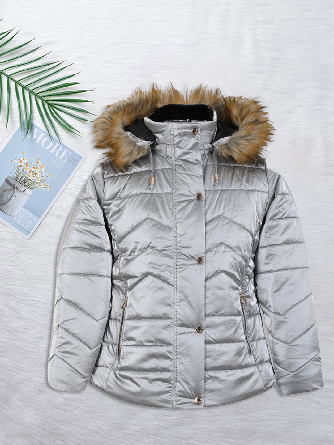 

LURE JUNIOR Girls Hooded Parka Jacket, Silver