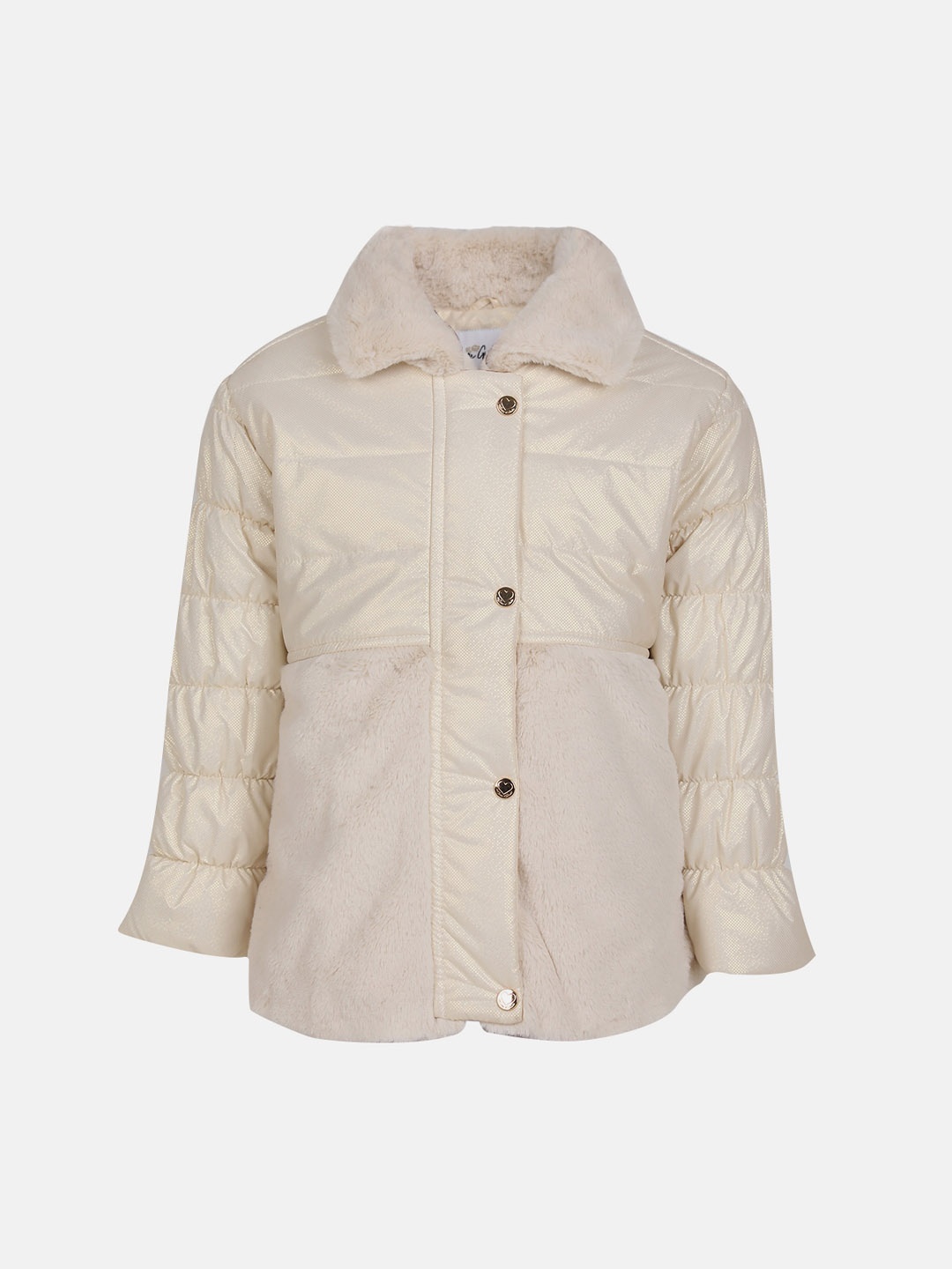 

LURE JUNIOR Girls Padded Jacket with Faux Fur Trim, Off white