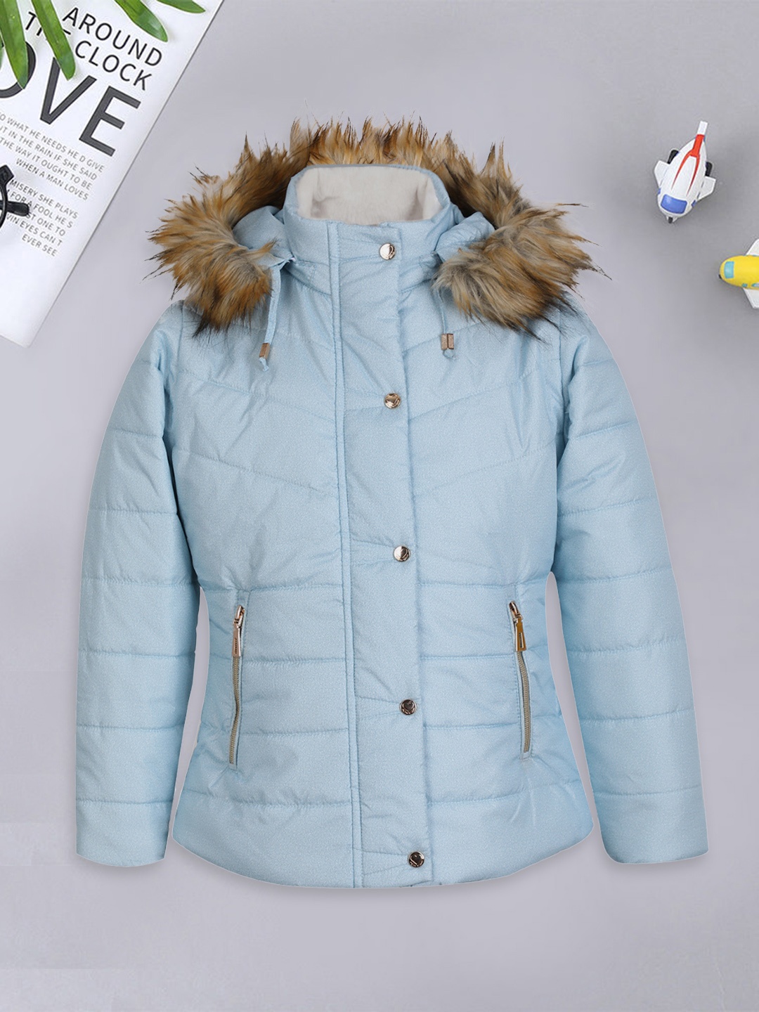 

LURE JUNIOR Girls Hooded Faux Fur Trim Parka Jacket, Blue