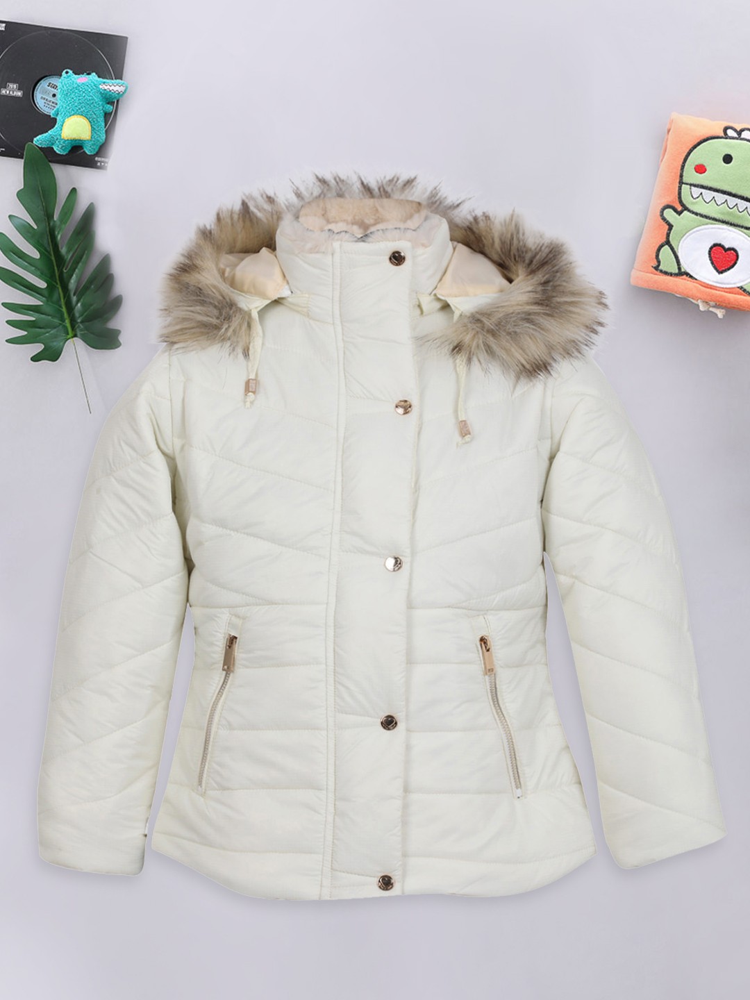 

LURE JUNIOR Girls Hooded Faux Fur Trim Longline Parka Jacket, White