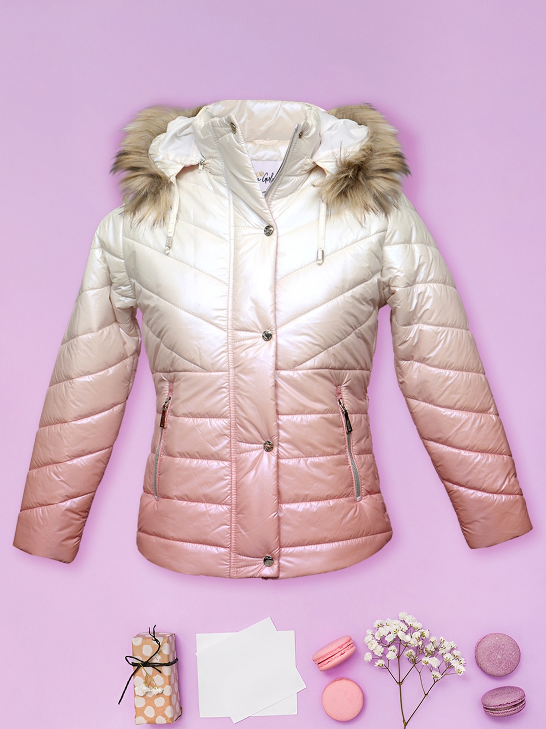 

LURE JUNIOR Infant Girls Hooded Faux Fur Trim Puffer Jacket, Pink