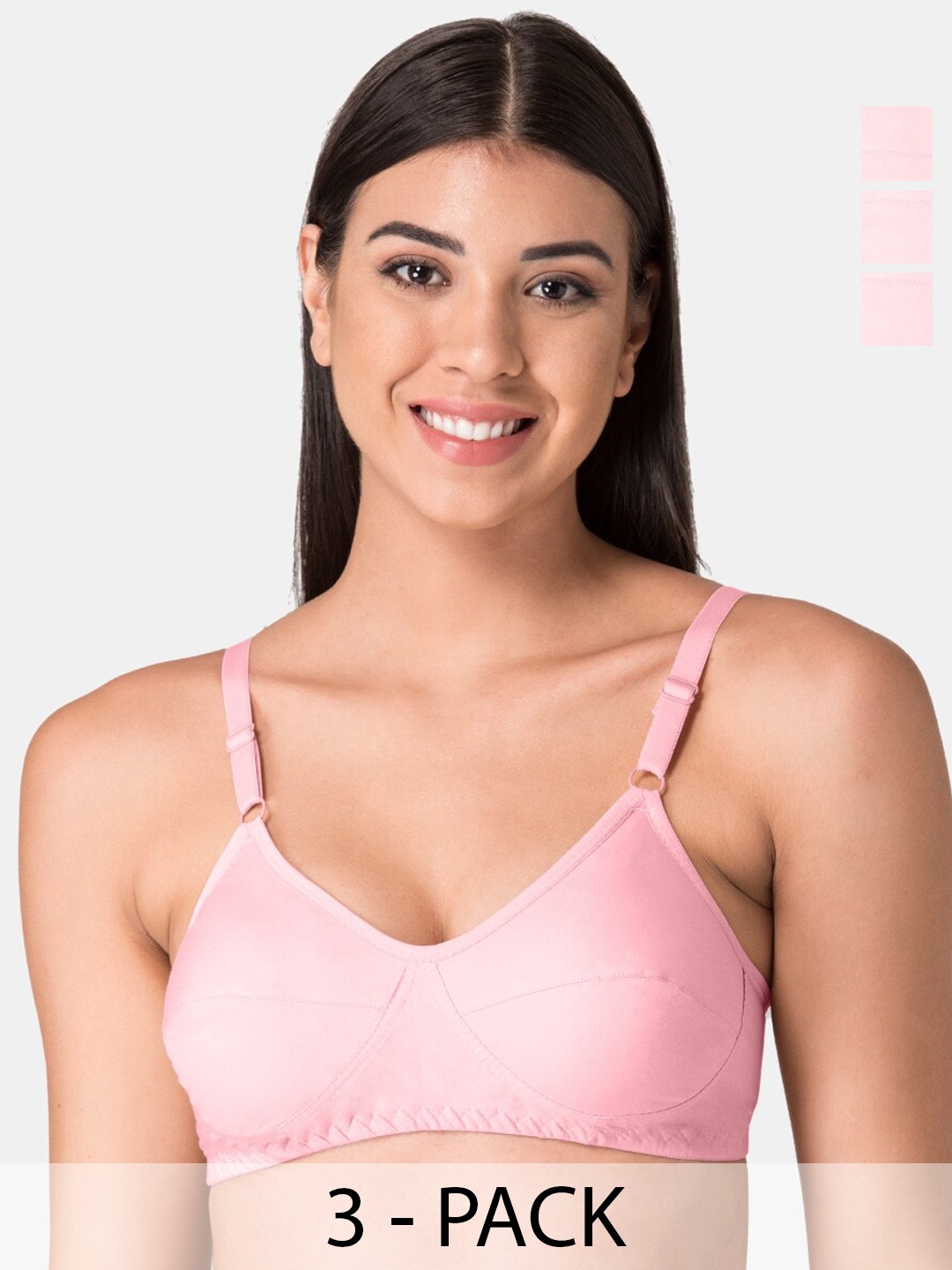 KOMLI Pack Of 3 Full Coverage All Day Comfort Super Support Cotton Everyday Bra, Pink
