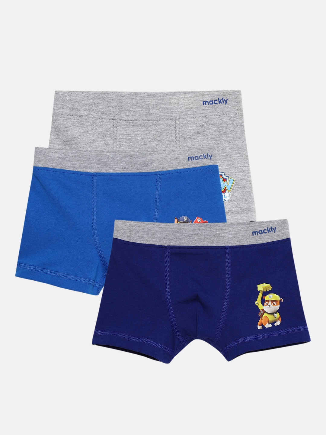 

mackly Pack Of 3 Printed Boxer-Style Briefs, Blue