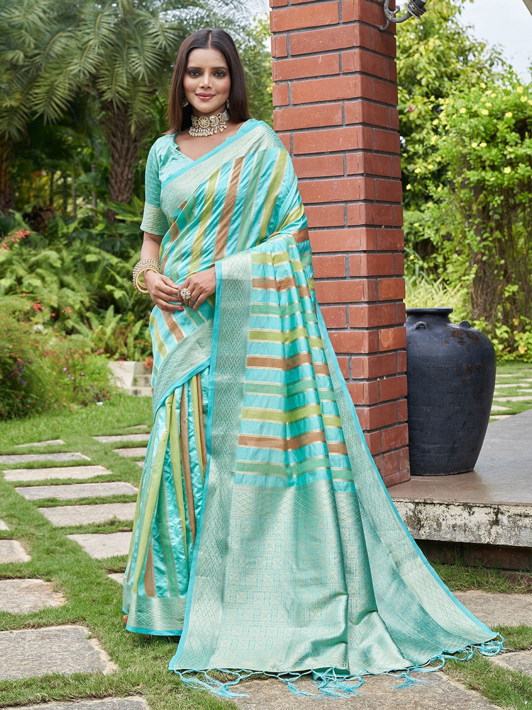 

KARAGIRI Woven Design Zari Silk Blend Banarasi Saree, Blue