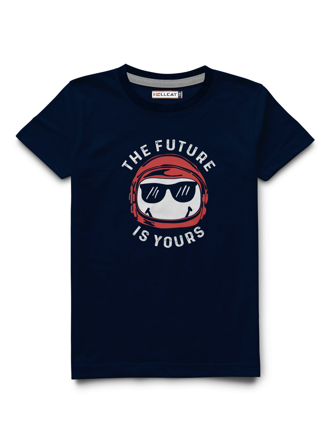 

HELLCAT Boys Typography Printed Regular Fit Cotton T-shirt, Navy blue