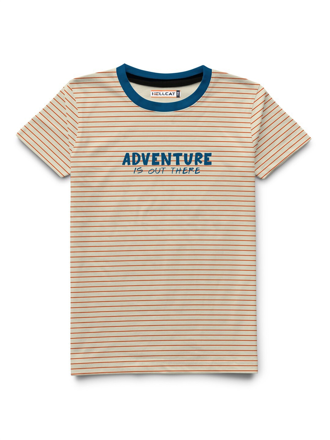 

HELLCAT Boys Striped Regular Fit Cotton T-shirt, Beige