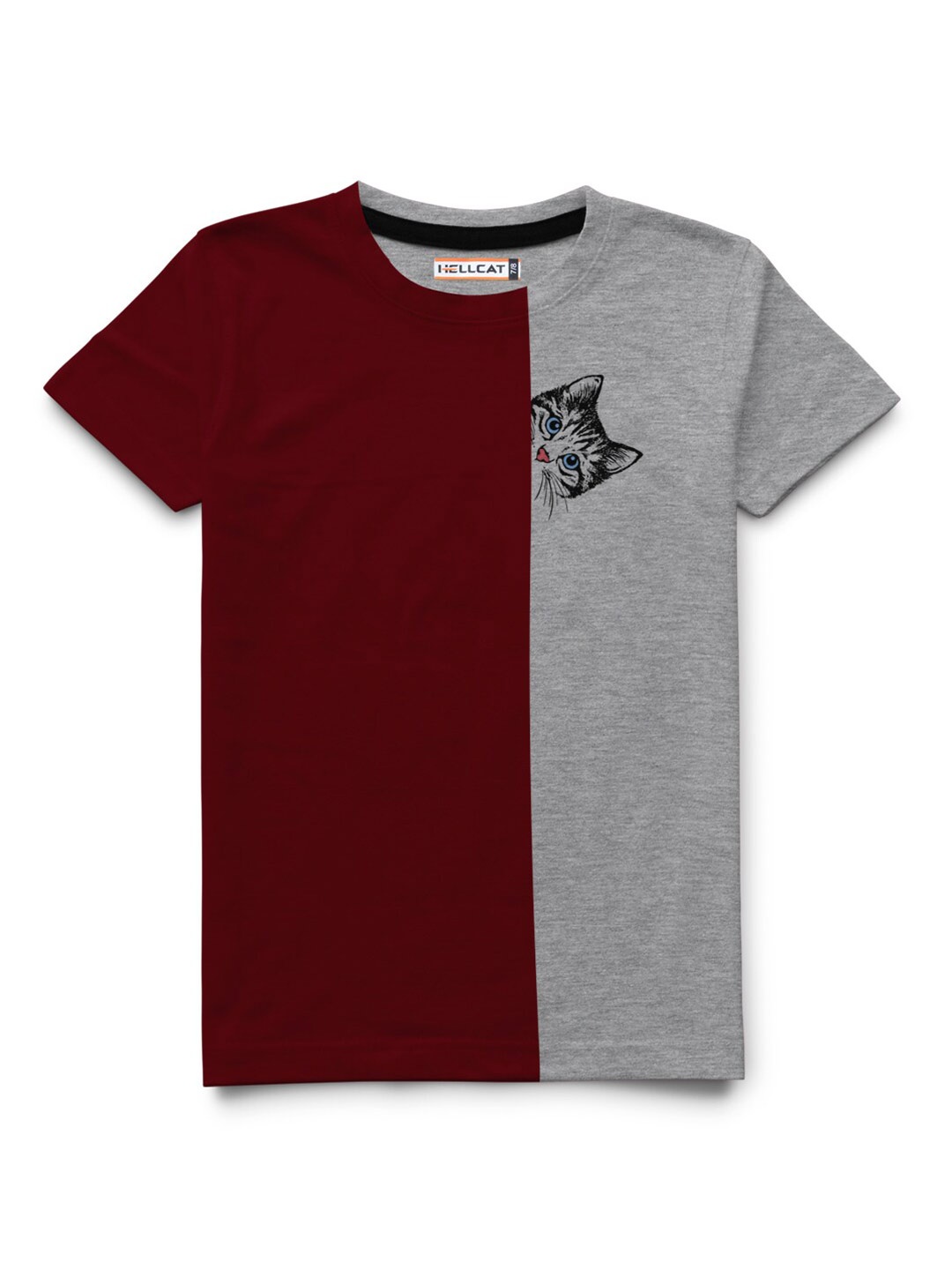 

HELLCAT Boys Colourblocked Regular Fit Cotton T-shirt, Grey