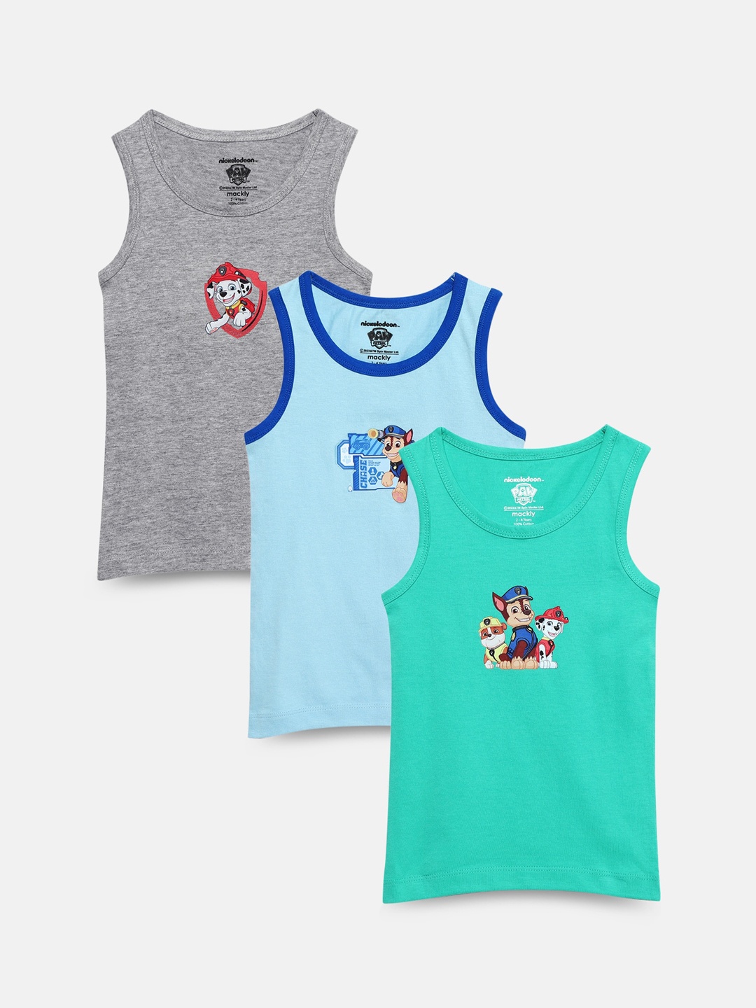 

mackly Boys Pack Of 3 Paw Patrol Printed Comfort Pure Cotton Vests, Grey