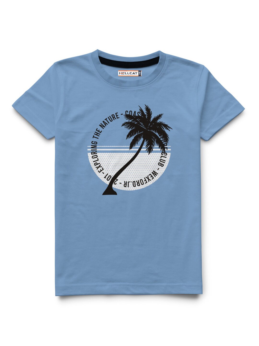 

HELLCAT Boys Tropical Printed Cotton T-shirt, Blue