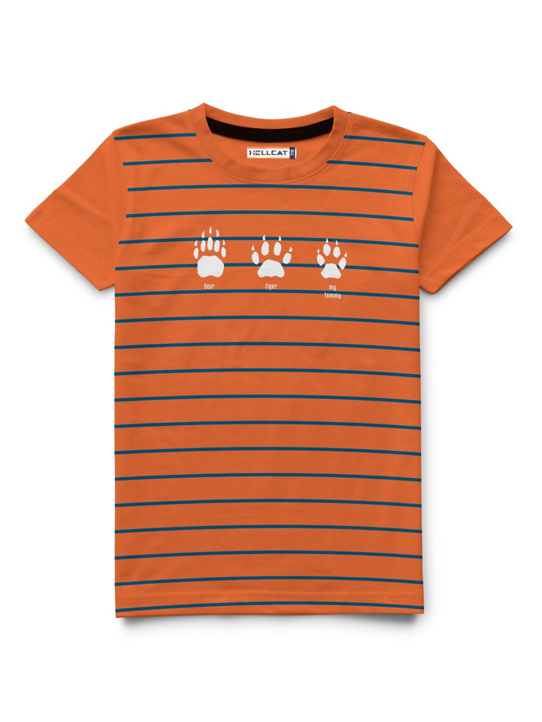

HELLCAT Boys Striped Cotton T-shirt, Orange
