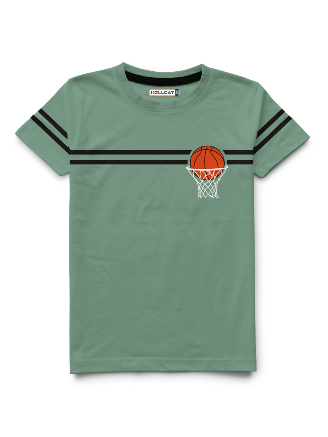 

HELLCAT Boys Graphic Printed Cotton T-shirt, Green