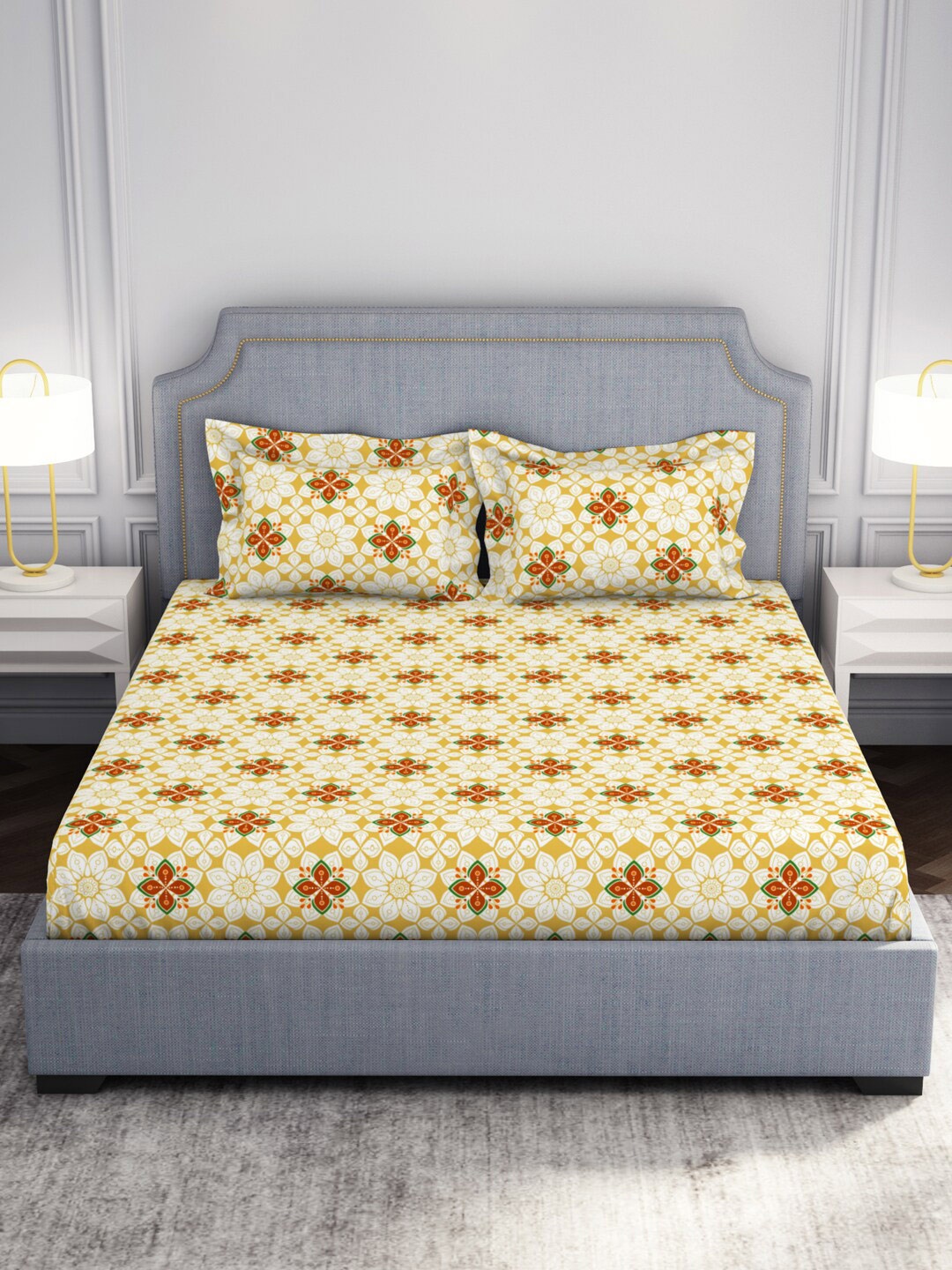 

Welspun Adore Yellow & White Floral Microfiber 104 TC Queen Bedsheet With 2 Pillow Covers