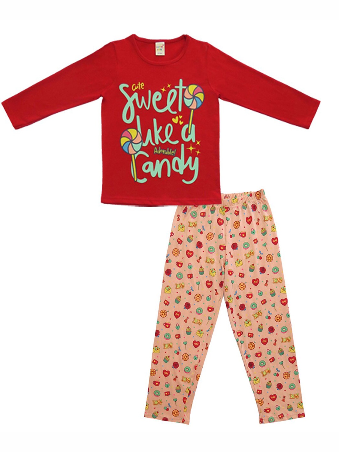 

Clothe Funn Girls Typography Printed Pure Cotton Top with Pyjamas, Red