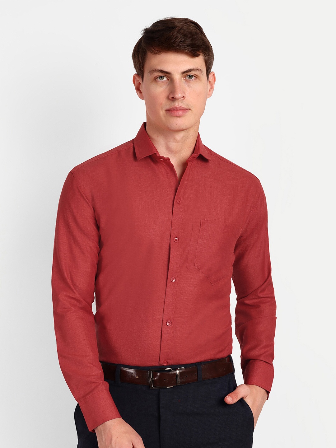 

COLORWINGS Comfort Spread Collar Semi Sheer Long Sleeves Formal Shirt, Red