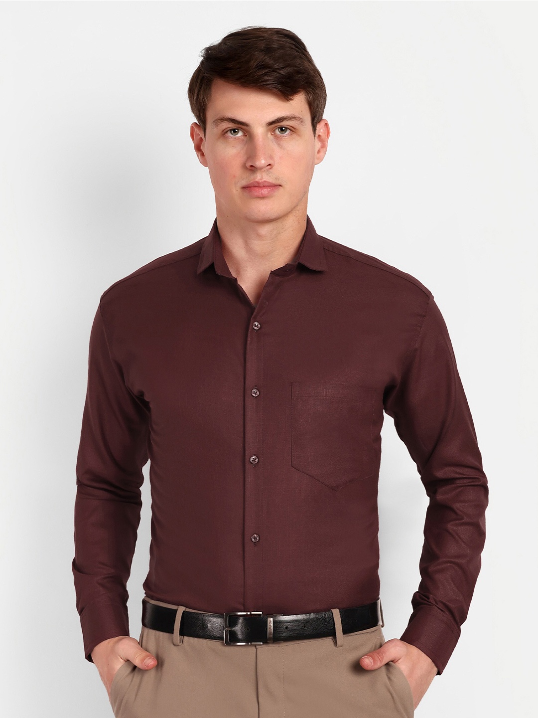 

COLORWINGS Comfort Slim Collar Formal Shirt, Maroon