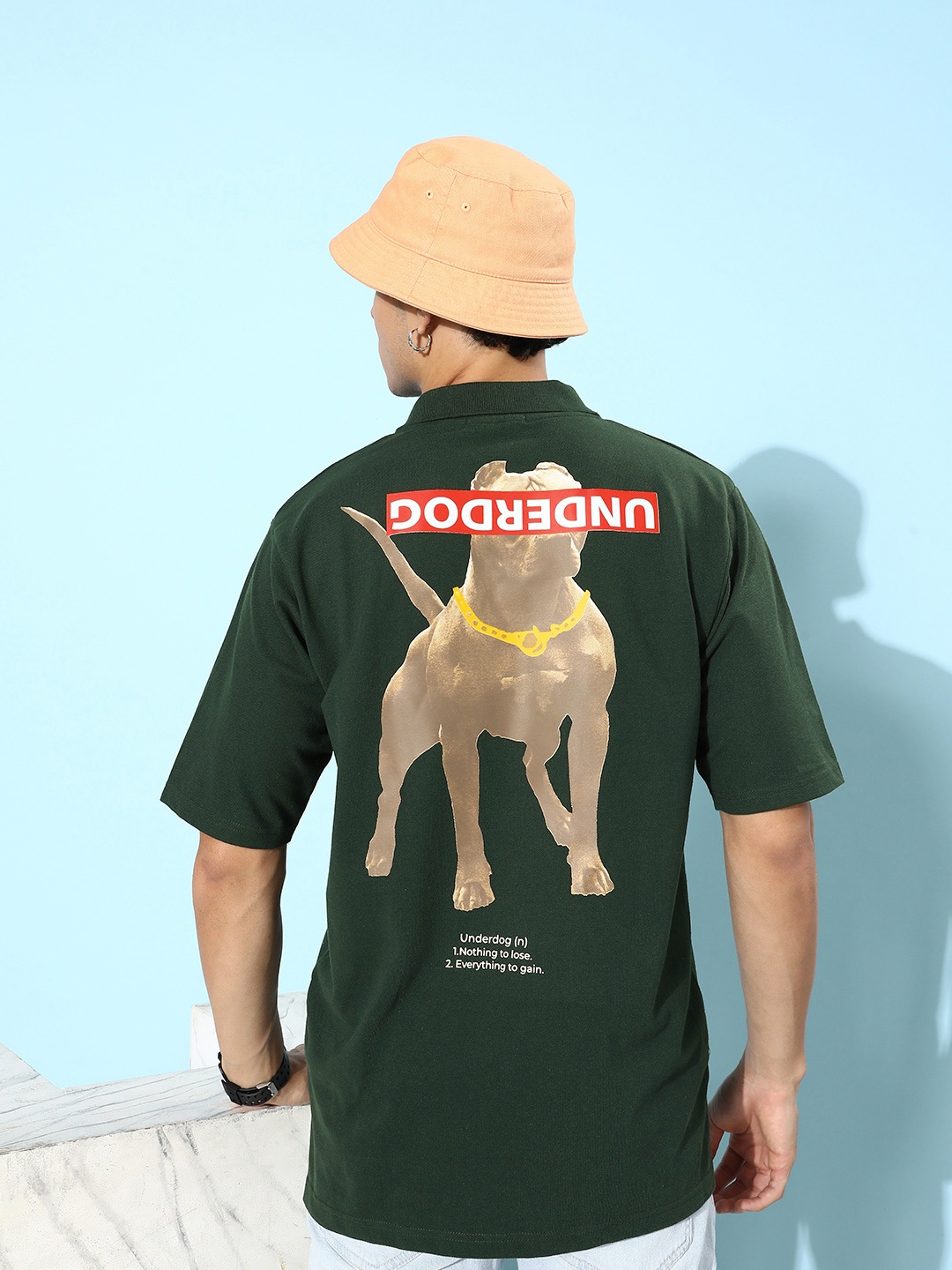 

FREE SOCIETY Men Printed Polo Collar Pure Cotton T-shirt, Green