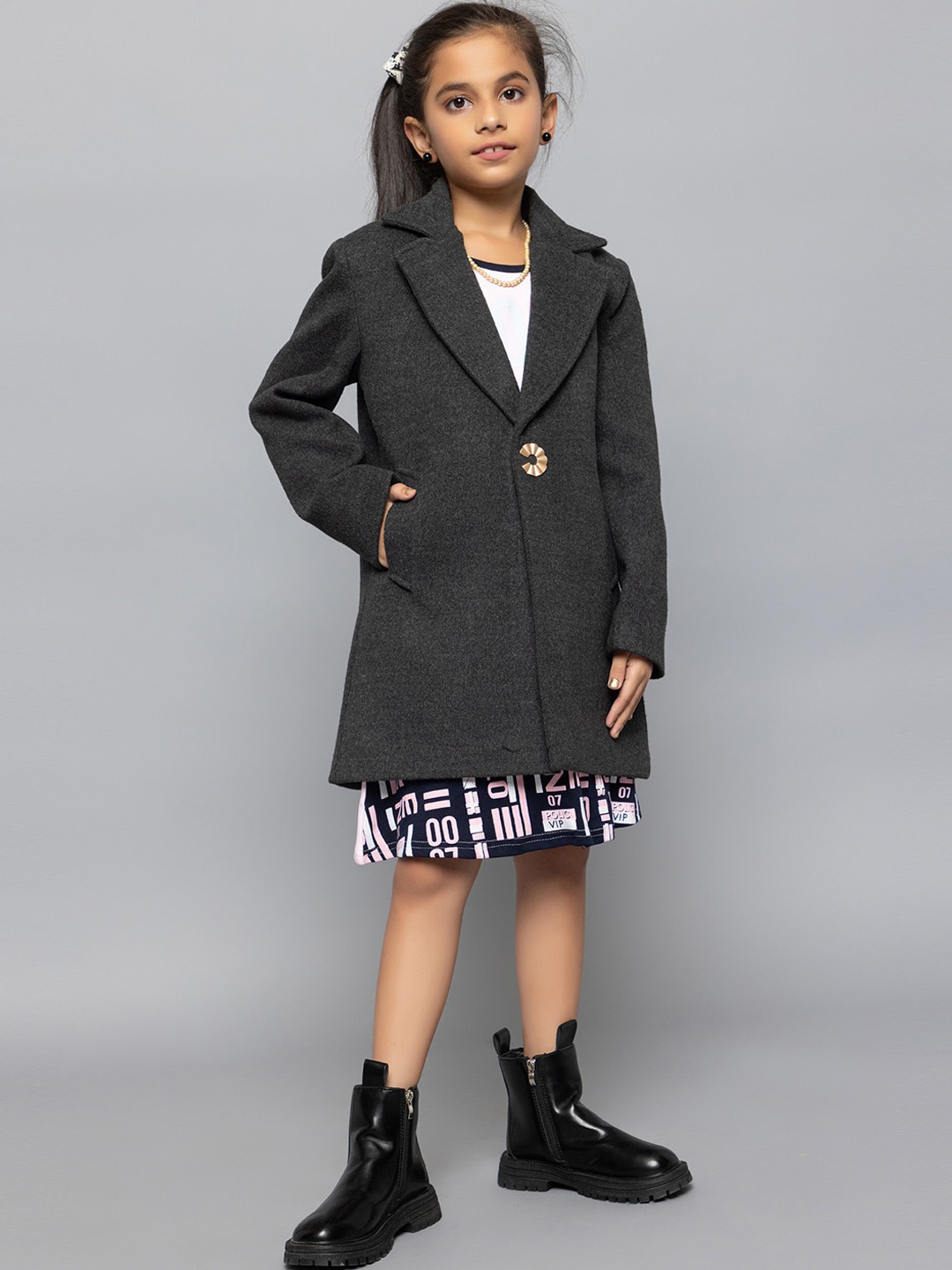 

CHKOKKO Girls Woollen Longline Overcoat, Black