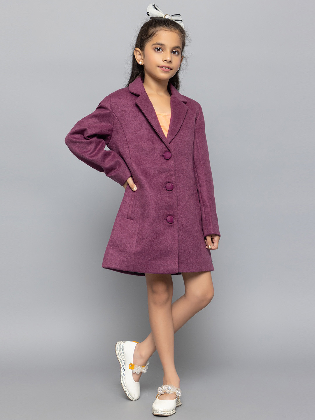 

CHKOKKO Girls Woollen Longline Overcoat, Magenta