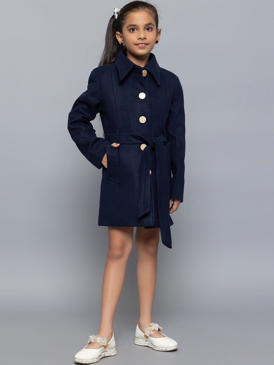 

CHKOKKO Girls Single-Breasted Trench Coat, Navy blue