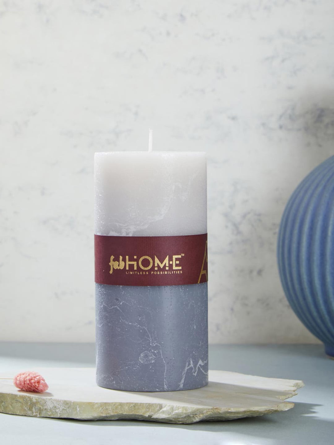 

Fabindia Grey & White Oudh Scented Pillar Candle