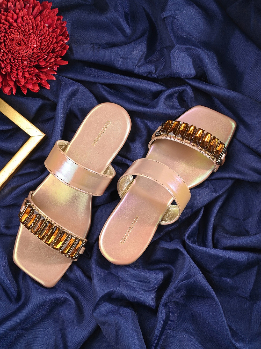 

CLOG LONDON Women Embellished Party Open Toe Flats, Copper