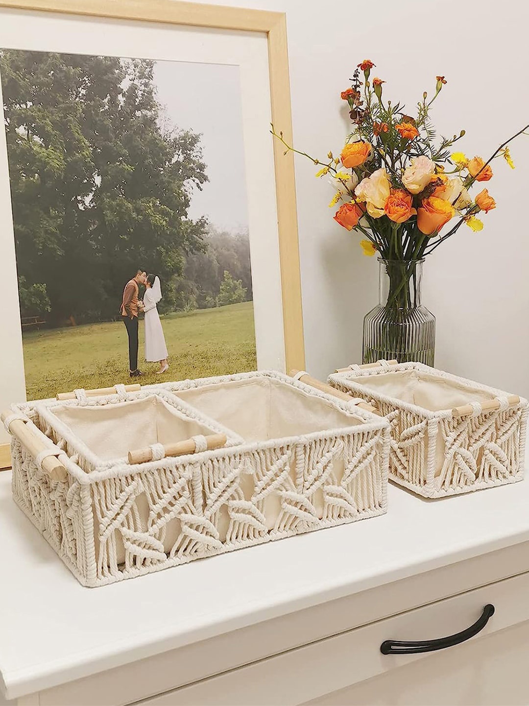

Kaahira Off White 3 Pieces Macrame Multipurpose Basket Organisers