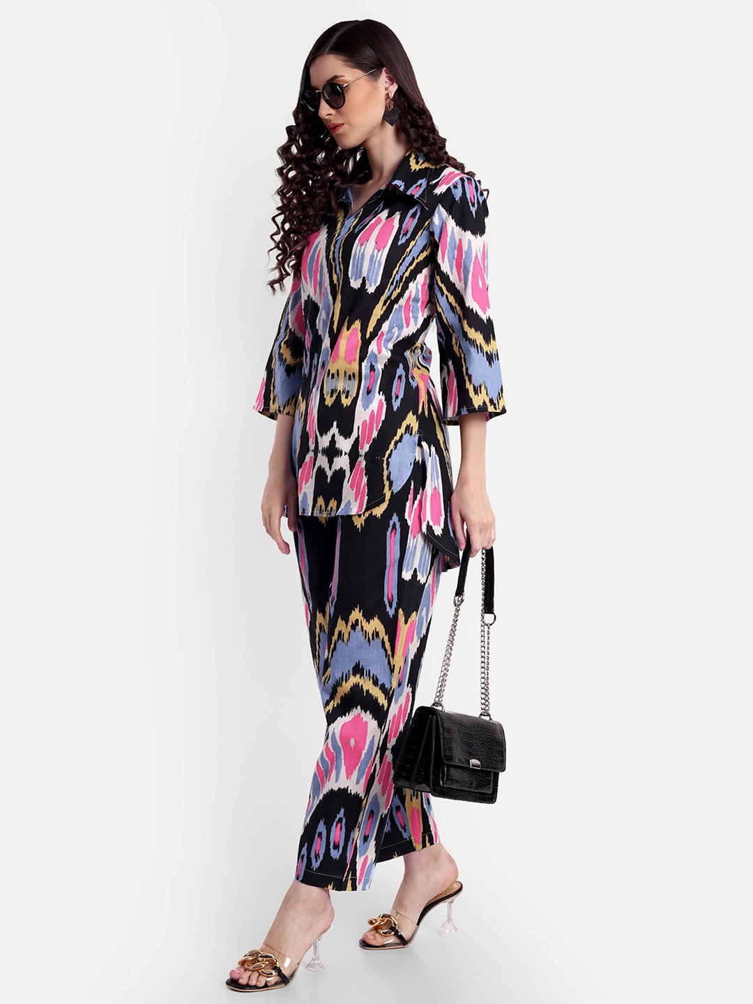

githaan Printed Pure Cotton Shirt & Trousers Co-ords, Black